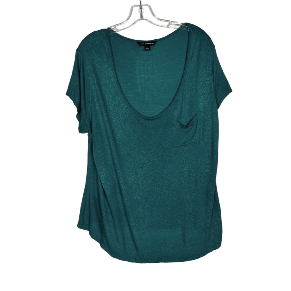 Rock & Republic Teal Green Metallic Shimmer Pocket Tee